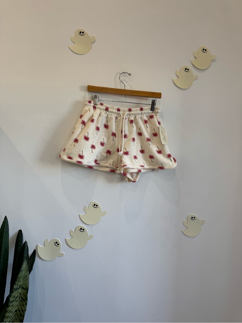 Universal Thread Cream Terry Shorts with Pink Palm Print